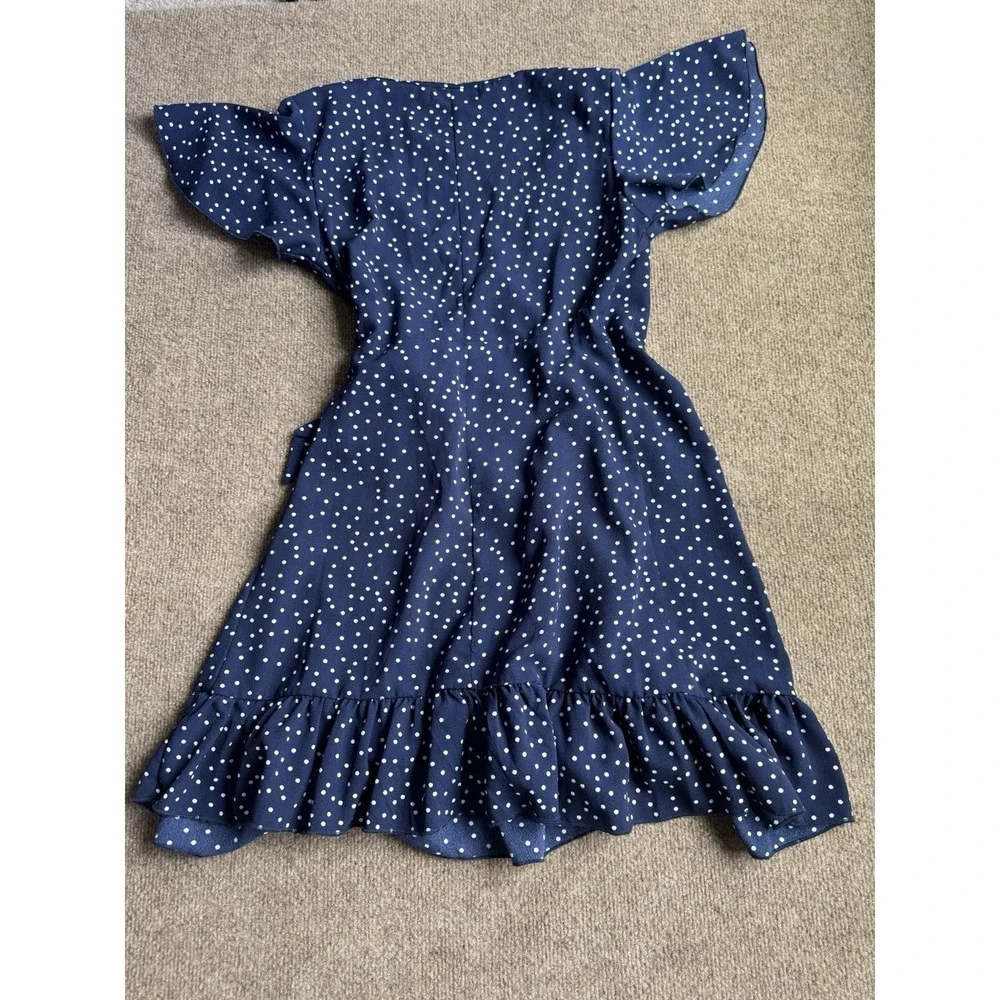 Relipop Womens Navy Blue & White Polka Dot Lightweight Wrap Sundress Dress S